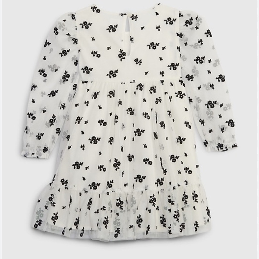 Gap Toddler Floral Tulle Dress Long Sleeve Sheer New Off White Black